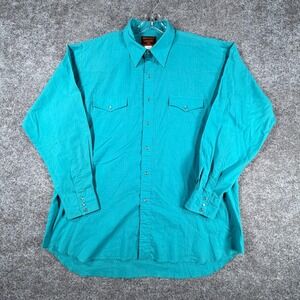 Vintage 90s Rustler Western Shirts Mens XL Tall Teal Pop Preppy Pearl Snap Roper